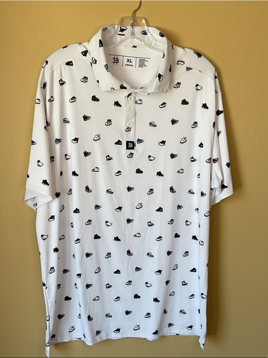 Other - Men's Hazards & Bogeys White Polo Golf Shirt with Sneaker Print Size XL
